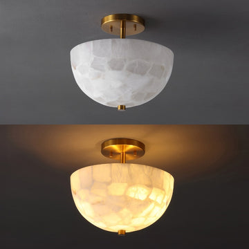 Celine 11.88" 2-Light Modern Contemporary Alabaster/Iron Inverted Dome LED Semi Flush Mount - JONATHAN Y